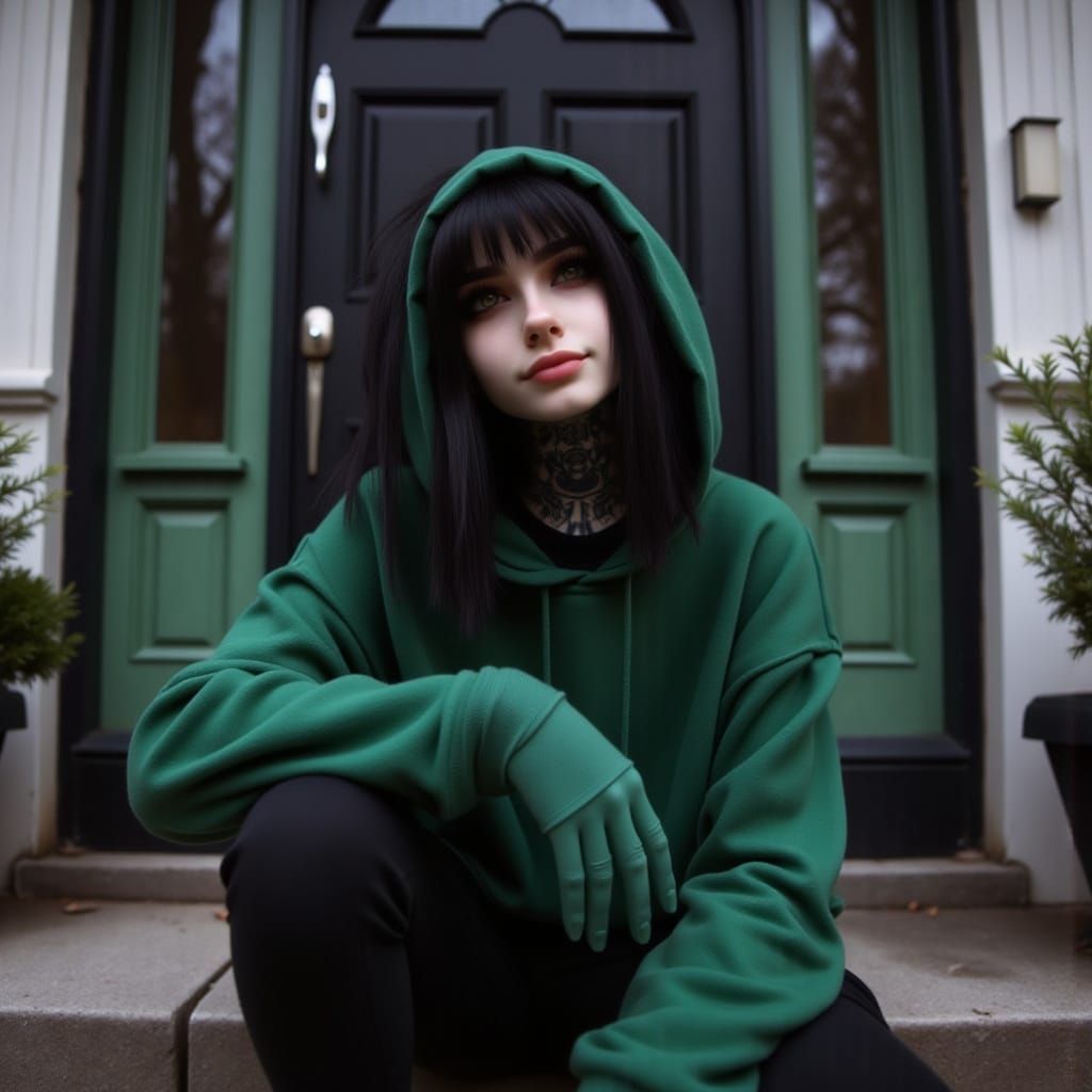 Gothic Teen Girl Lost in Music