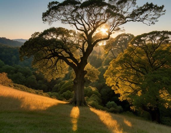 Ancient Oak Tree in Golden Hour: Landscape Photography