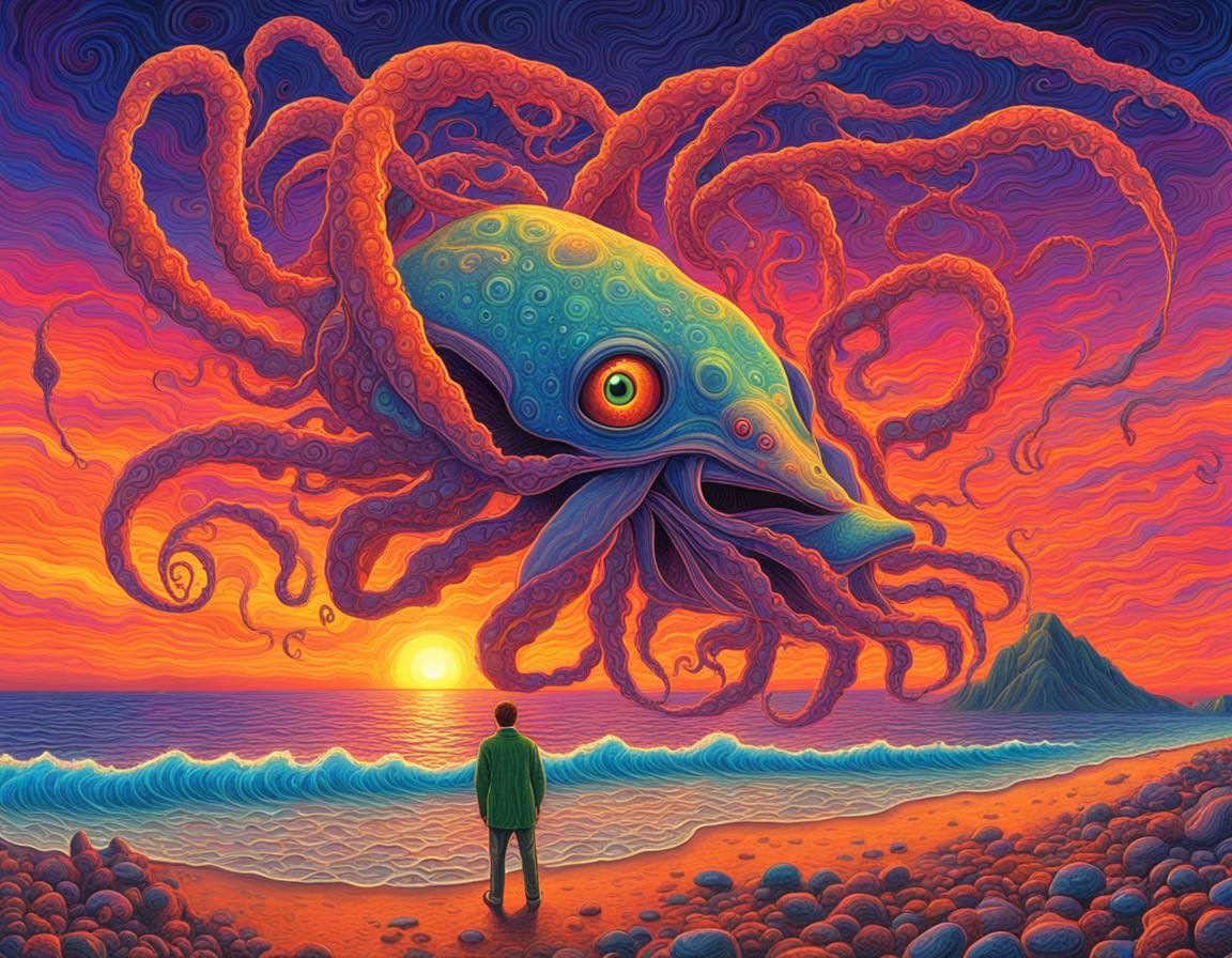 Anonymous Ray seeing a giant squid on the beach