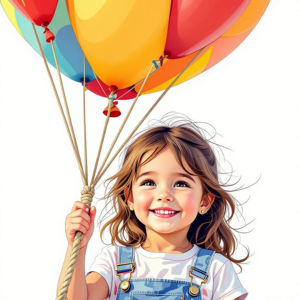 Minimalist Pencil Drawing of Girl Holding Balloon