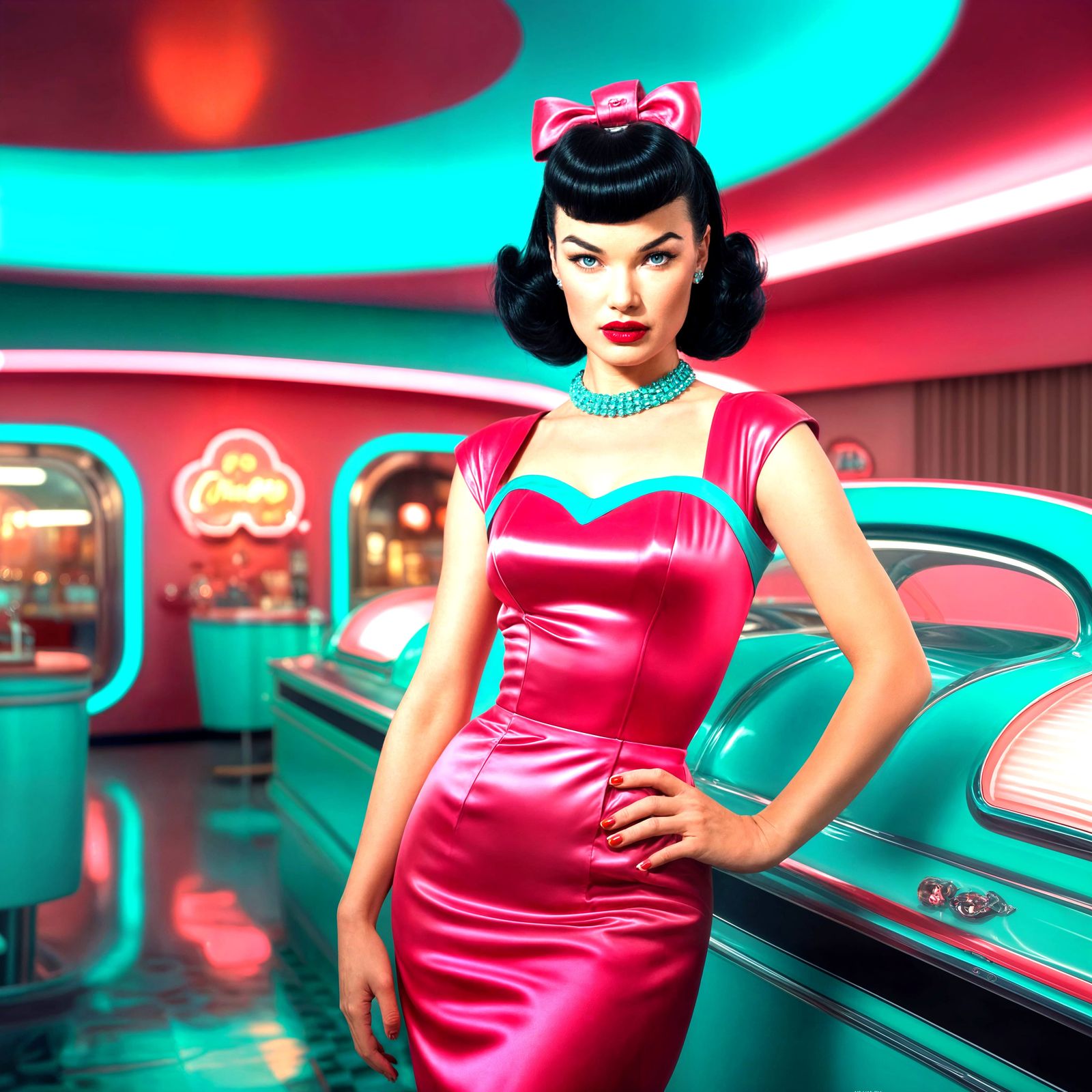 Retrofuturistic Pinup Goddess in Polychromatic Splendor