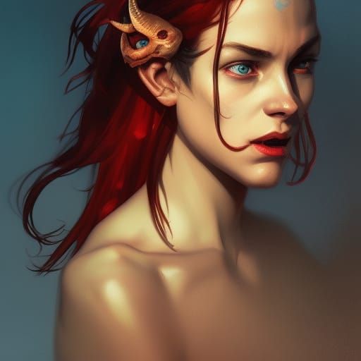 Detailed Devil Portrait in Art Nouveau Style