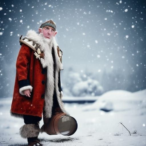 Slavic Elf in Winter Tundra: Baroque Synthwave Art