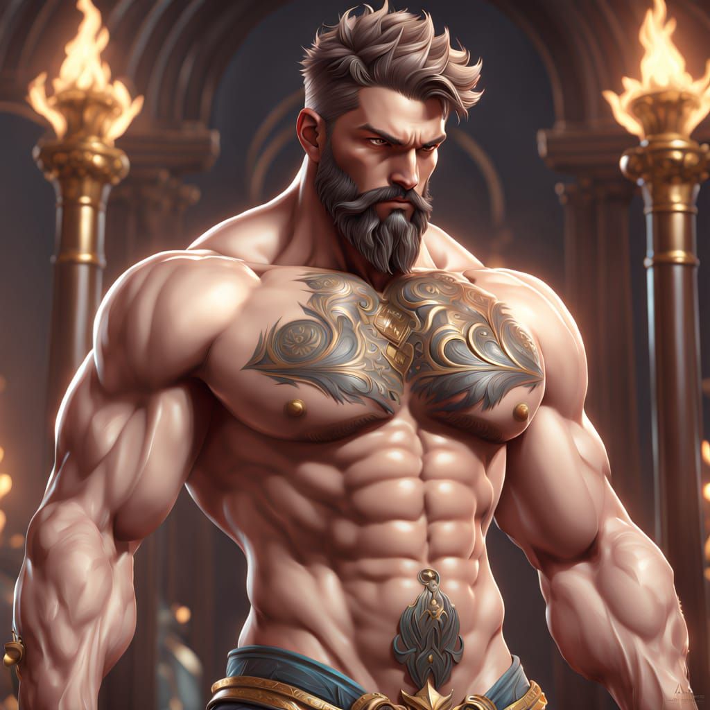Anime God Bodybuilding Pose in Digital Painting