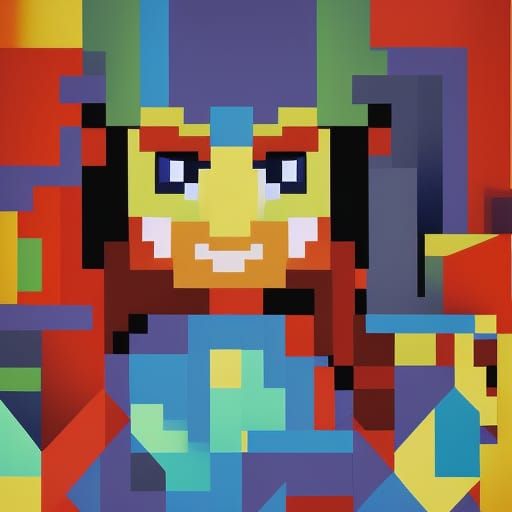 Geometric Smurfette in Maximalist Pixel Art Style