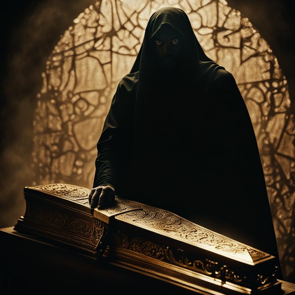 Golden Light Illuminates Knife in Death Shroud