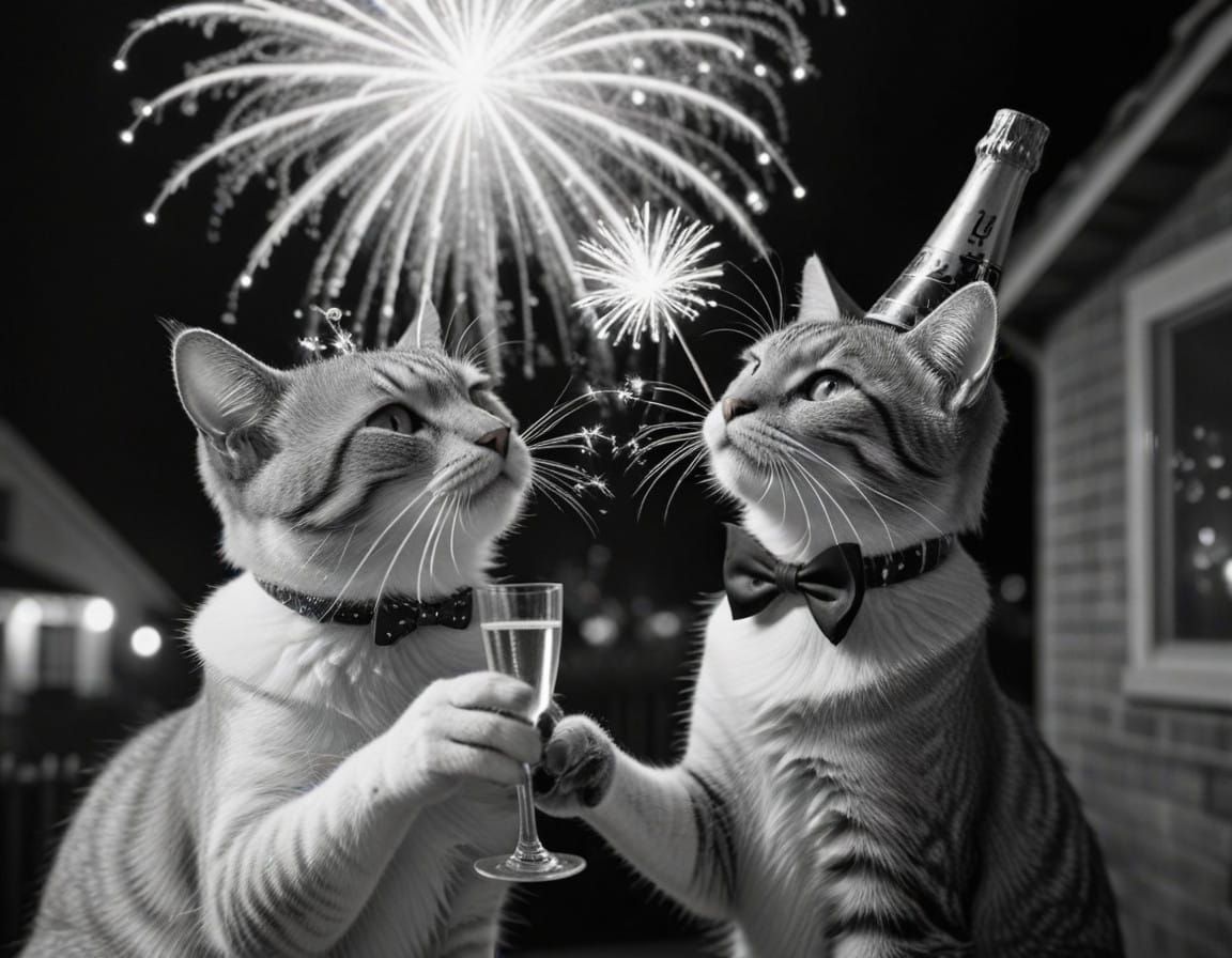 Vintage Cat Couple Rings in New Year with Optimism