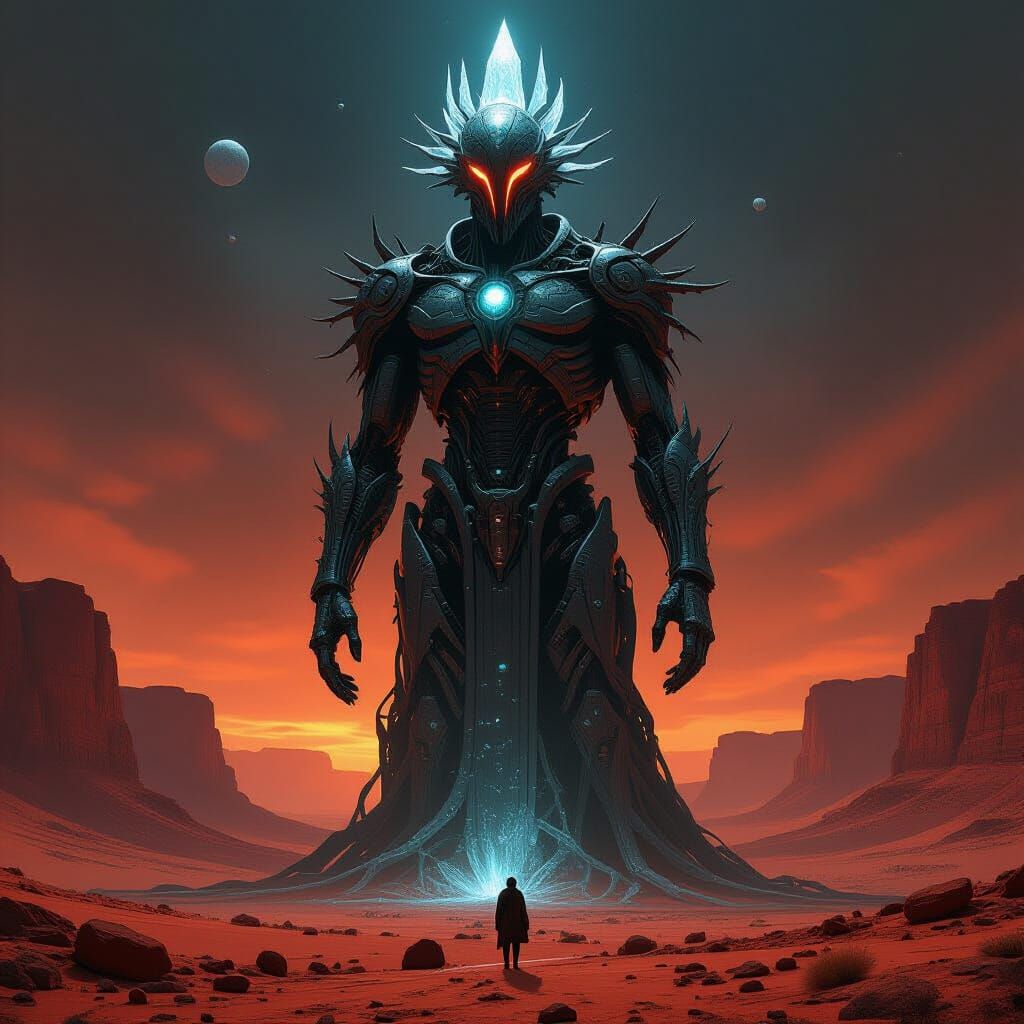 Colossal Alien Deity Sculpture in Surreal Biomechanical Styl...