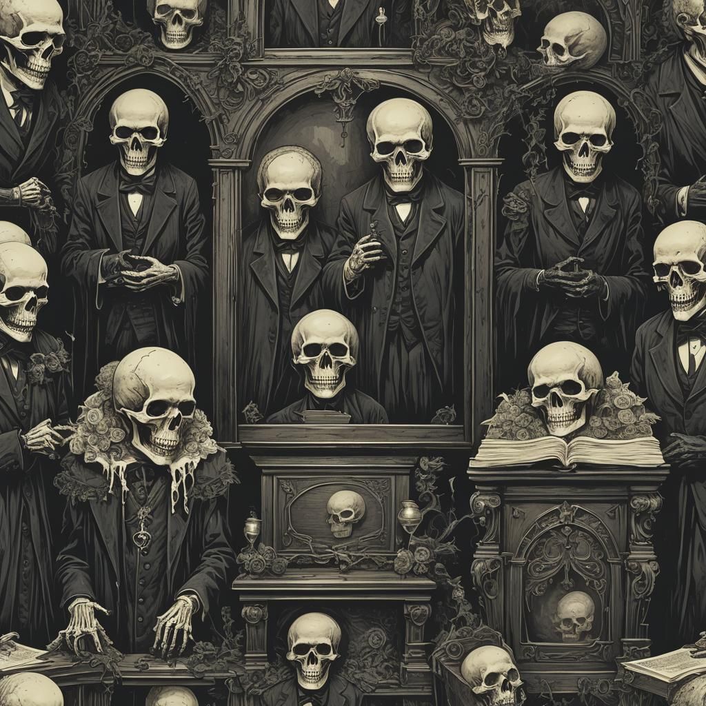 Sinister Victorian Funeral Coffin Horror Illustration