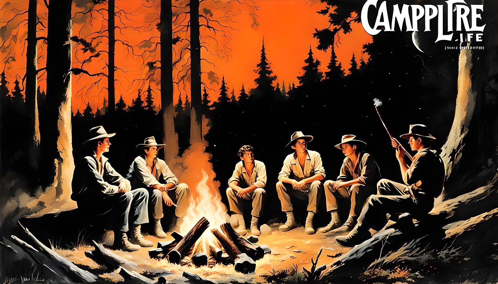 Campfire Adventure in Black and Orange Duo-Tone