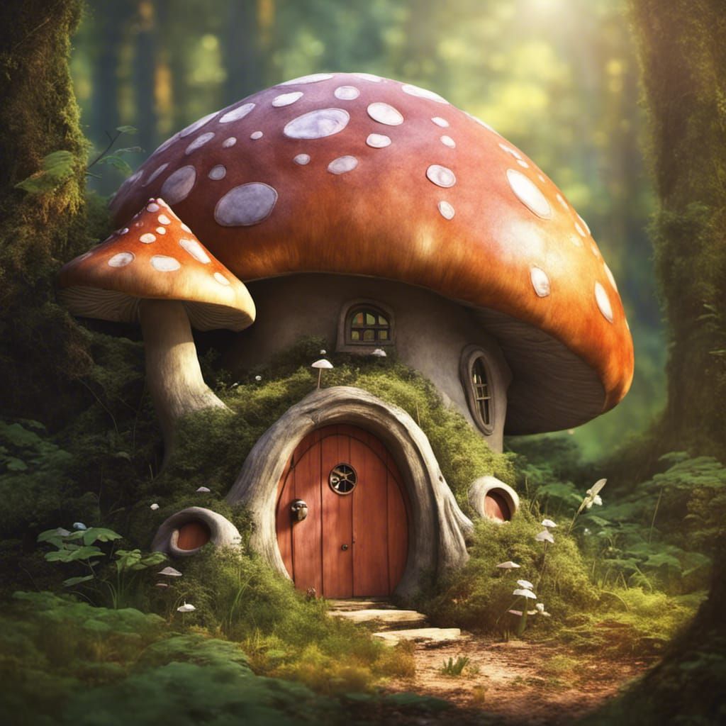 Cozy Mushroom Snail Home in Summer Forest
