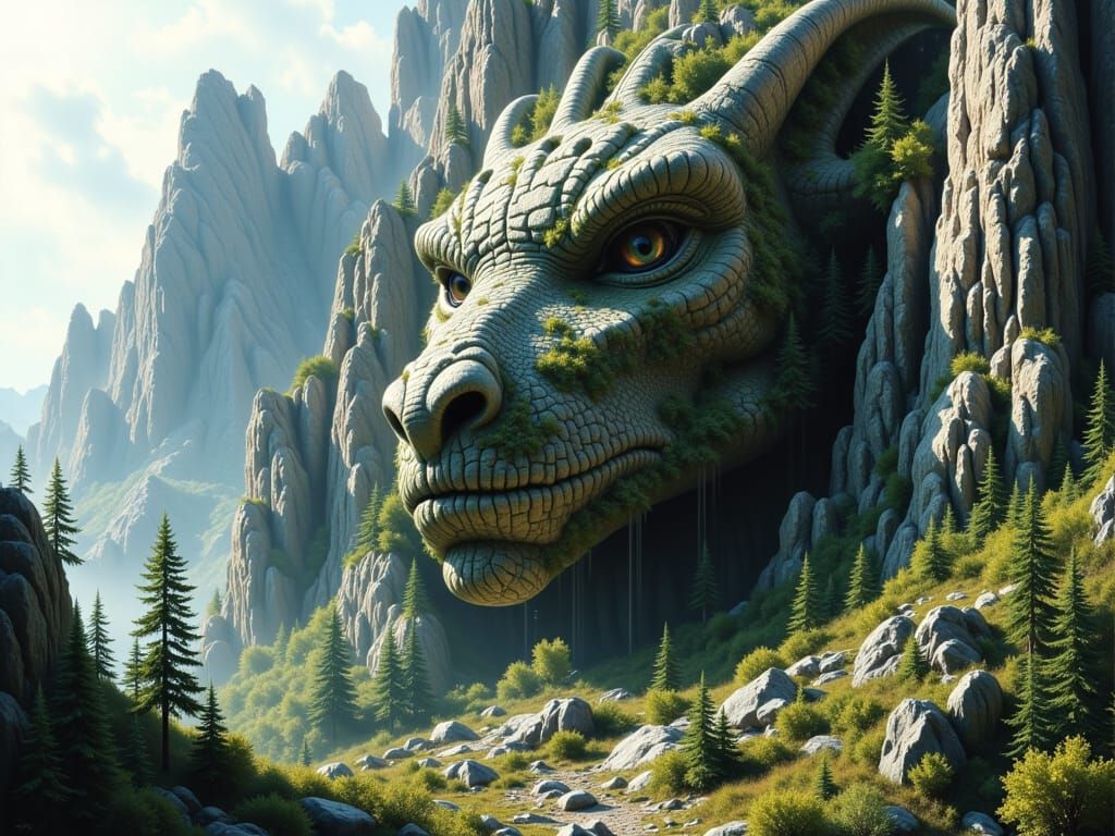 Ancient Dragon Mountain Sculpture in Epic Fantasy Style