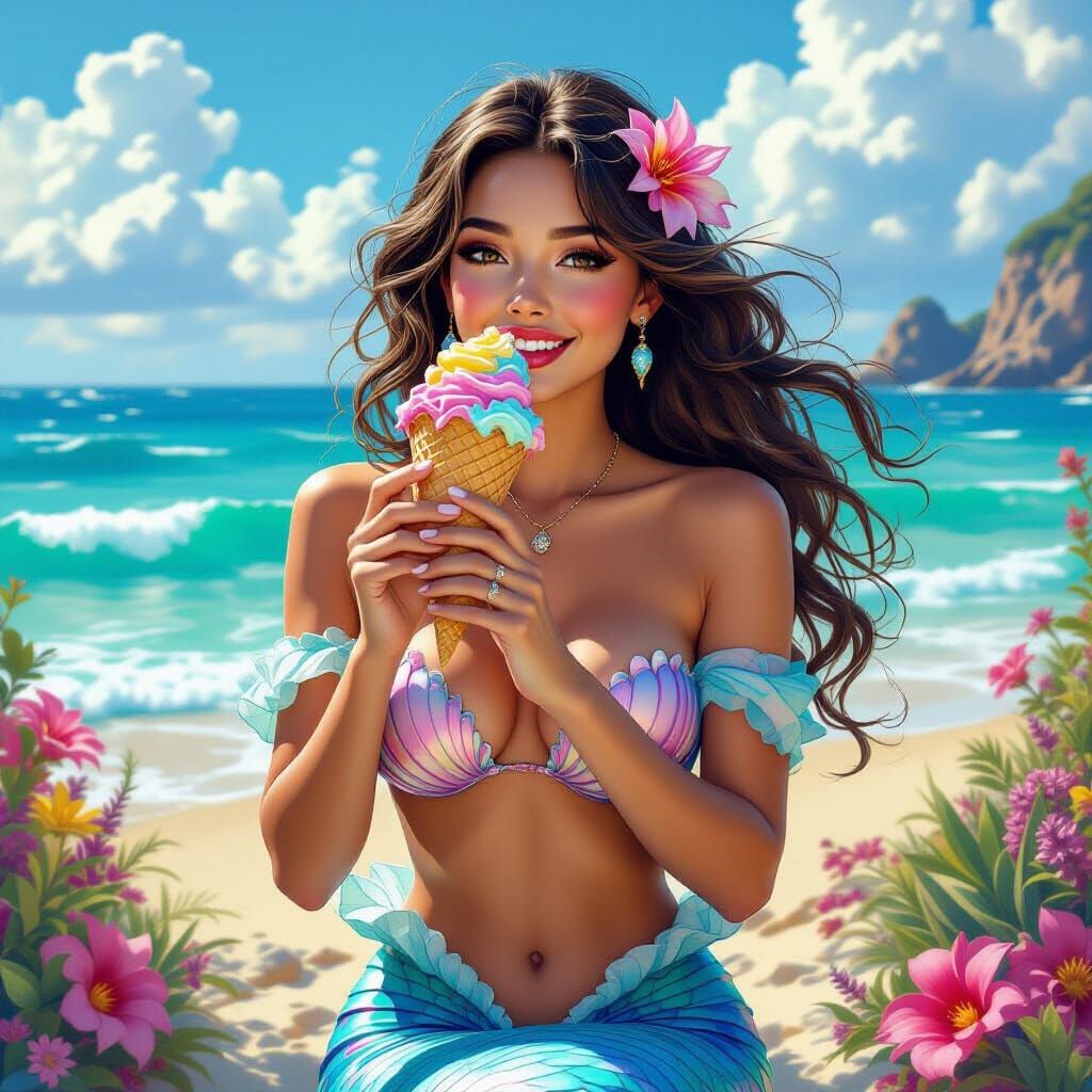 Mermaid's Icy Treat: A Matte Painting