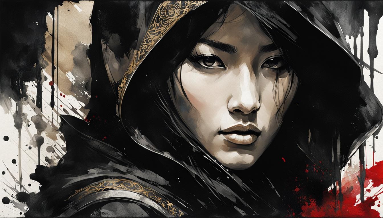 Asian Assassin Portrait in Chinese Ink Style