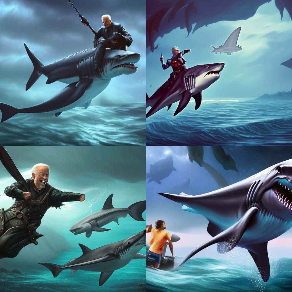 Joe Biden Rides a Shark: Detailed Fantasy Art