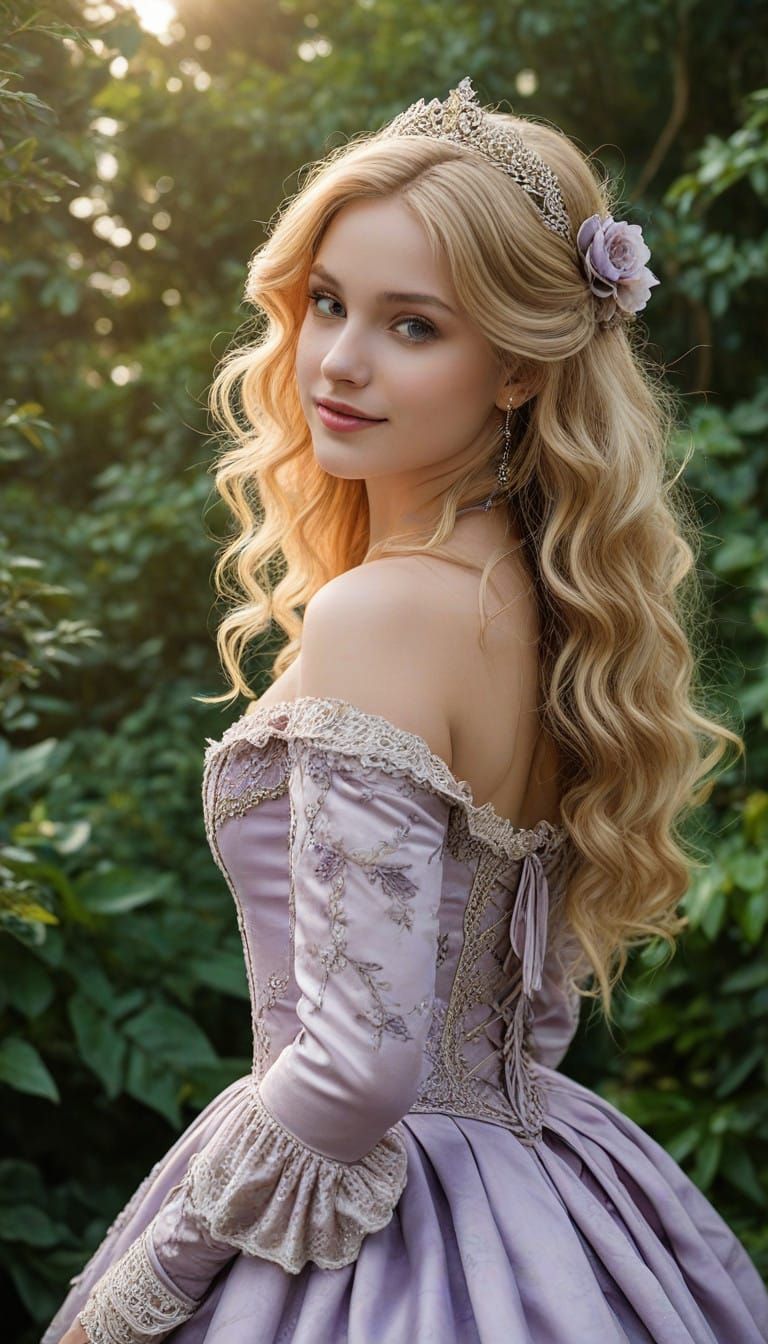 Enchanted 18th Century Noblewoman in a Whimsical Garden