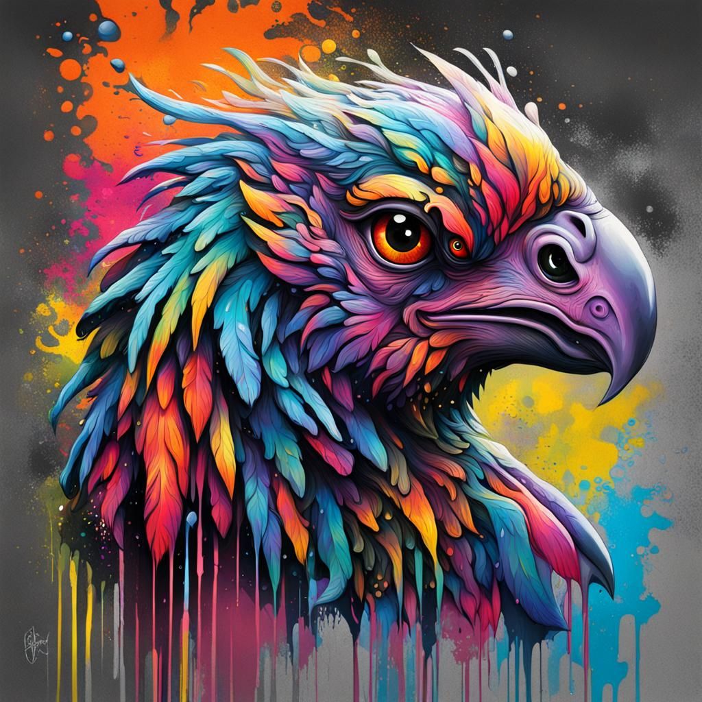 Colorful Hippogriff Graffiti Art Illustration