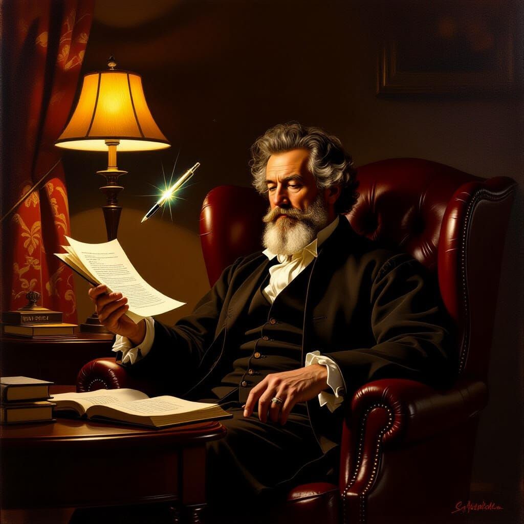 Writer Dictates to Magical Self-Writing Pen