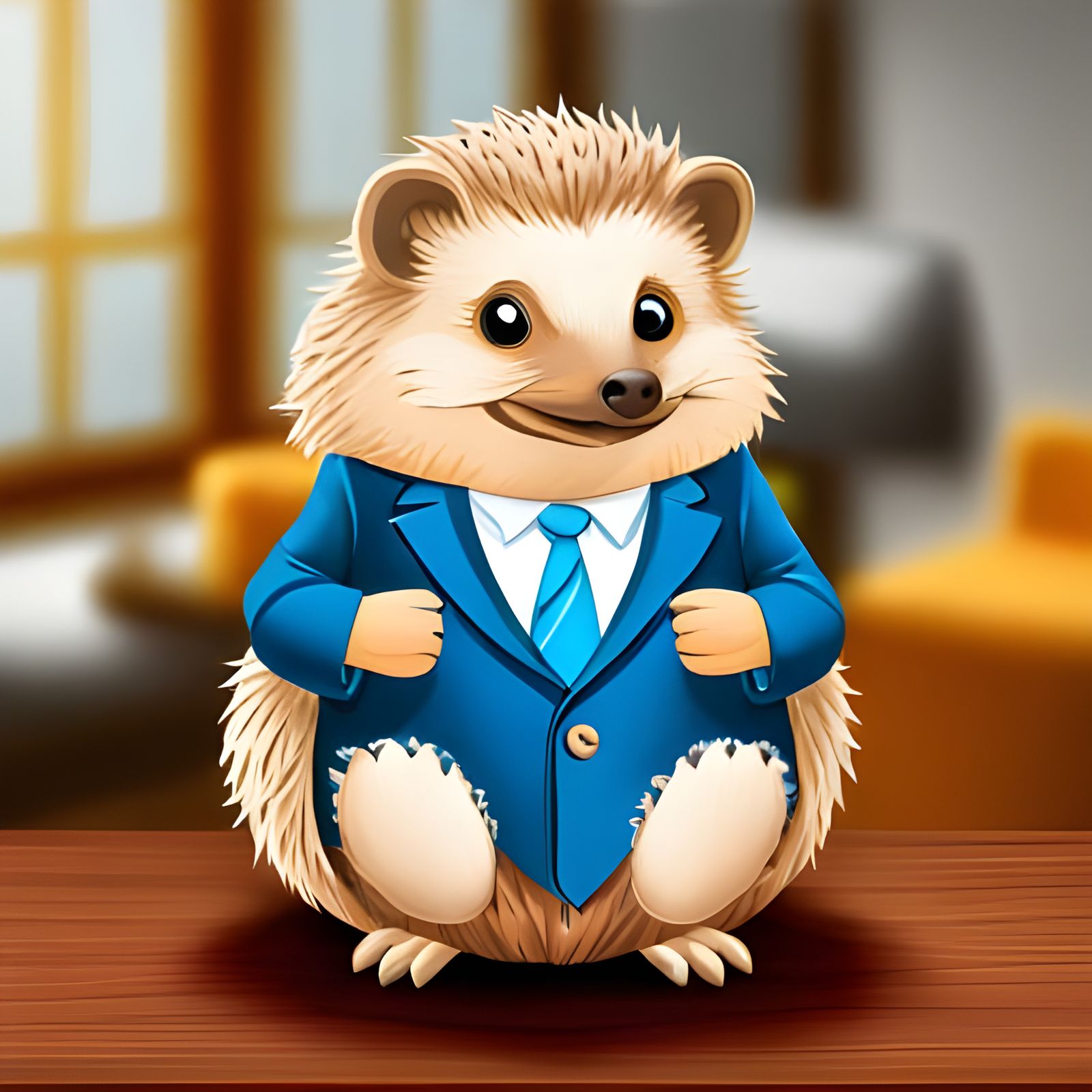 Hedgehog in Business Suit, Hyperrealistic Digital Art