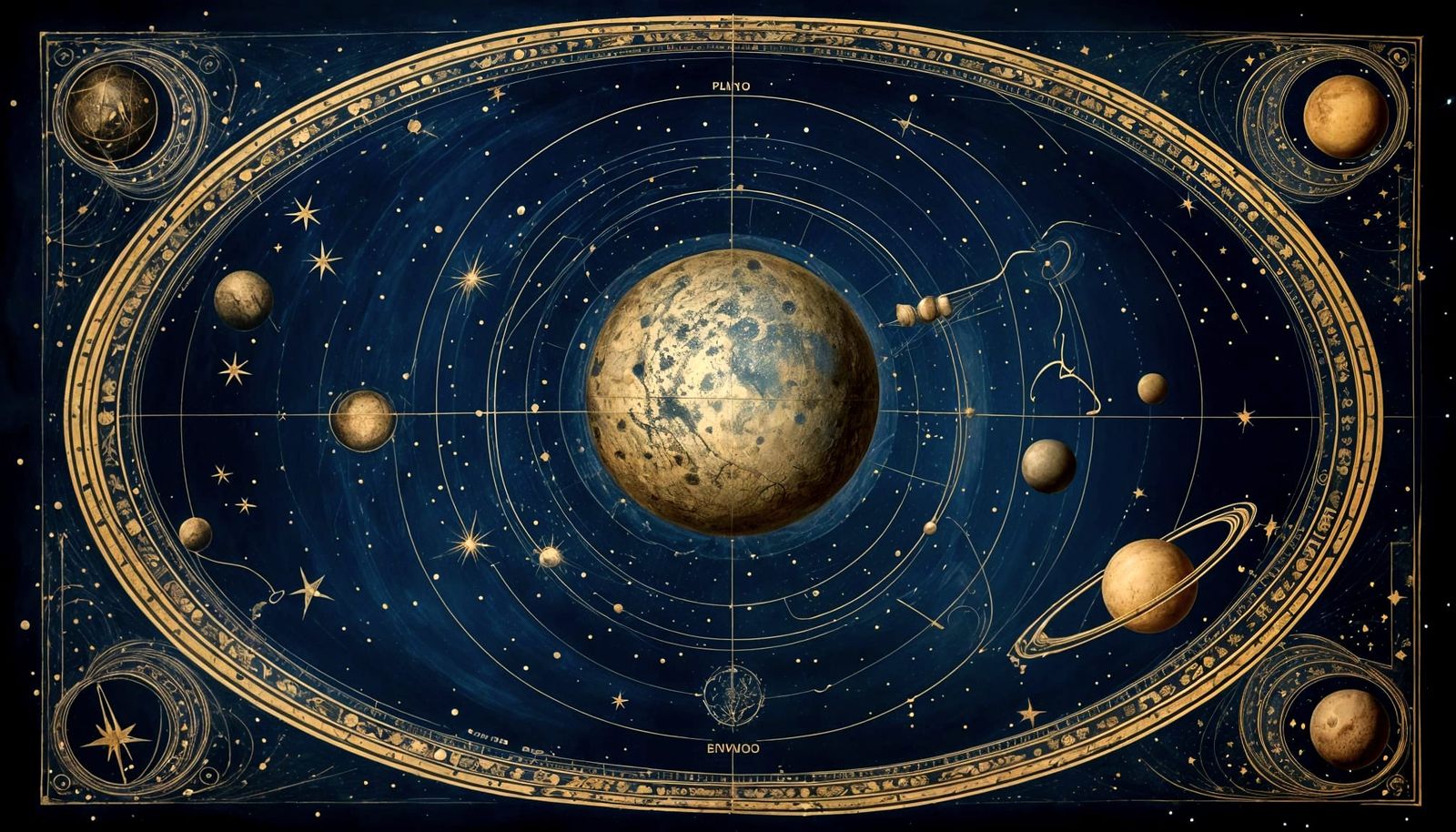 Detailed Charcoal Drawing of Pluto on Parchment