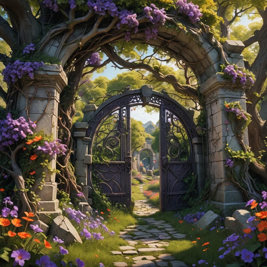 Stone Gate in Lush Field: Fantasy Concept Art
