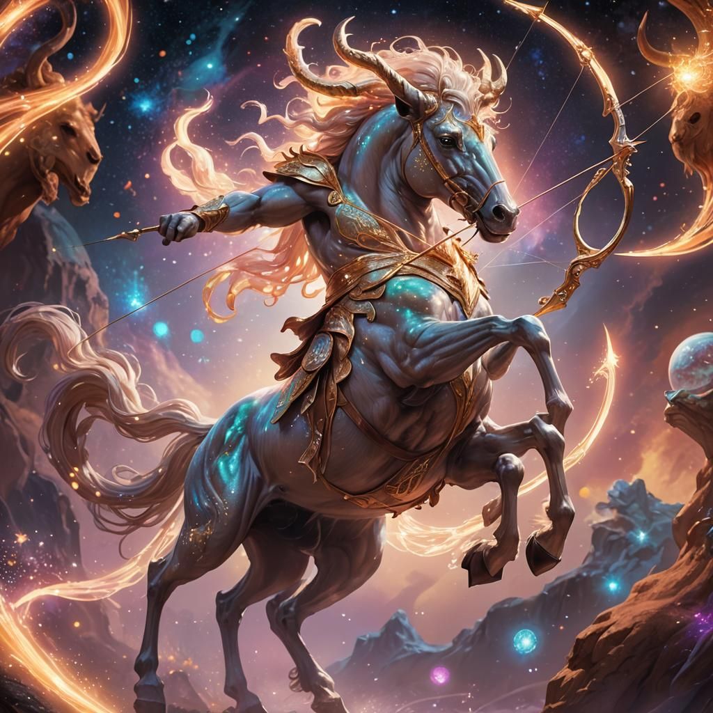 Glowing Centaur Galloping in Galactic Starry Night