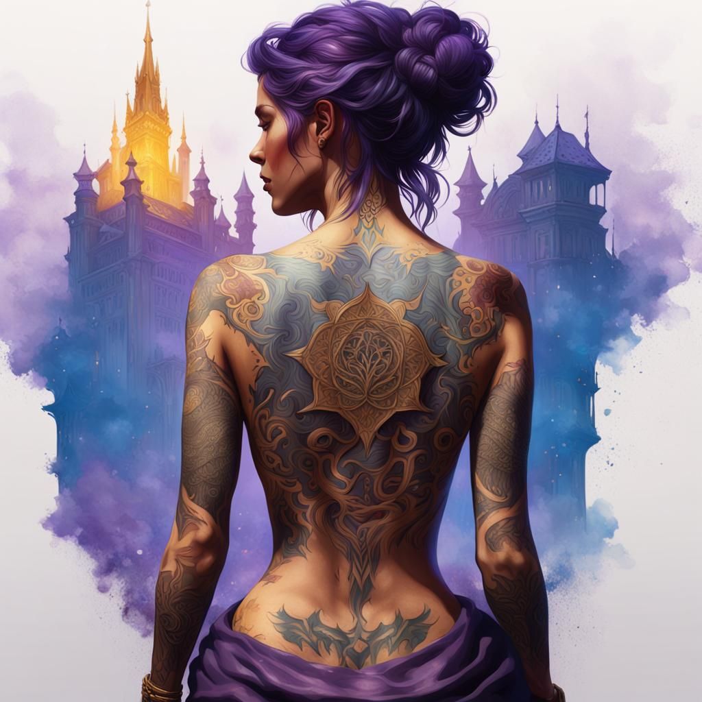 Tattooed Woman Back: Dark Fantasy Concept Art