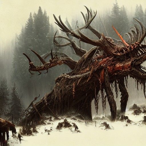 Detailed Wendigo Folk Art Digital Illustration