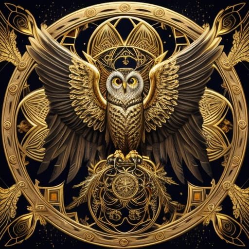 Majestic Owl with Zentangle Feathers in Anime Style