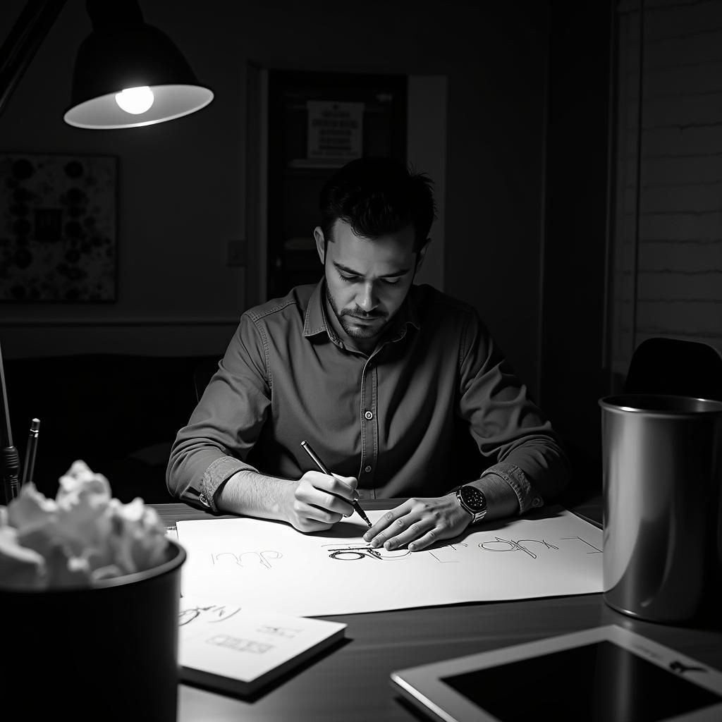Man Sketches Company Logo in Cinematic Style