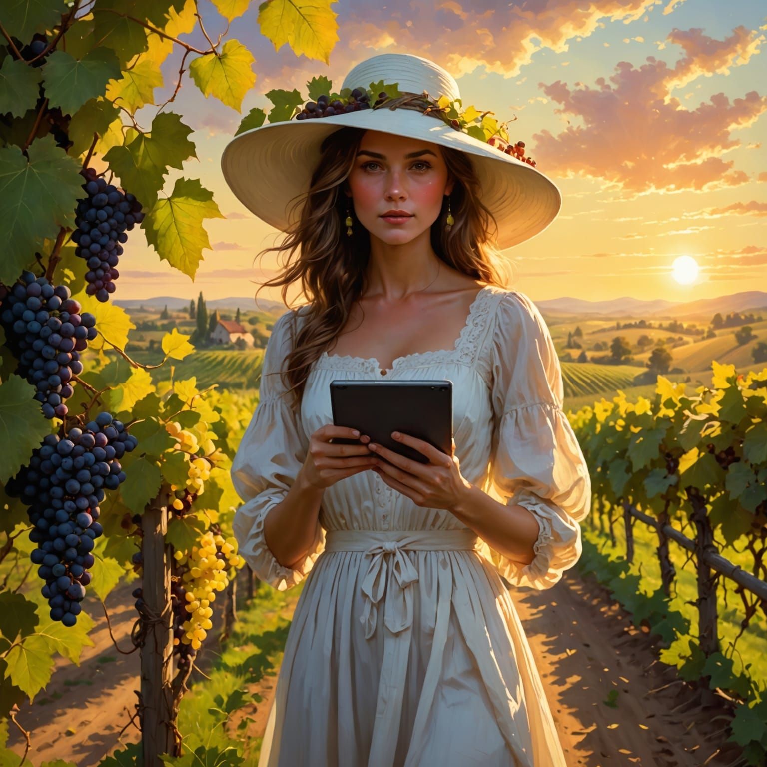 Digital Artist in Serene Vineyard Landscape