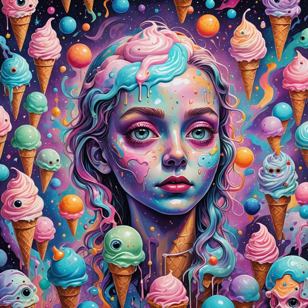 Creepy Eyed Ice Cream Sundae in Pastel Colors