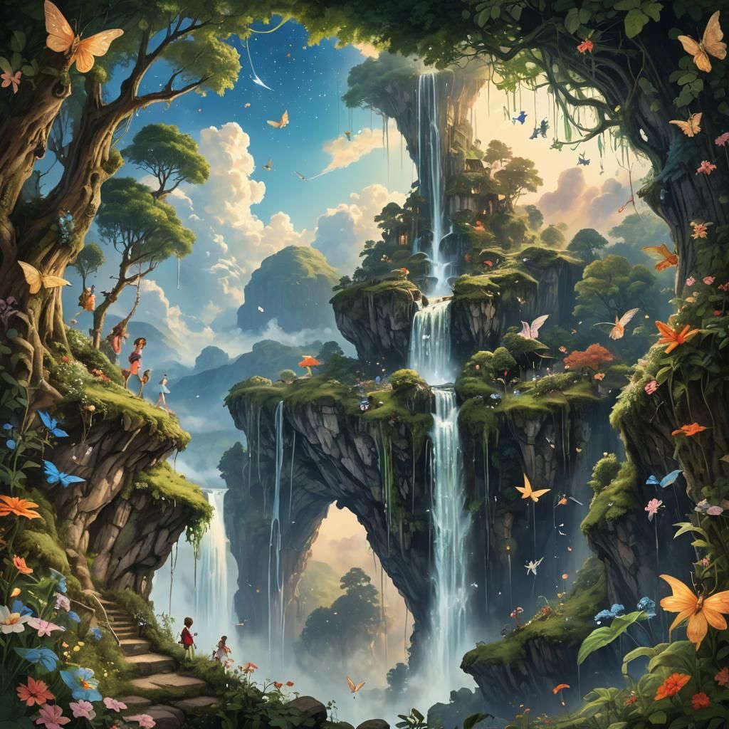 Fairies Surround Sky Waterfalls