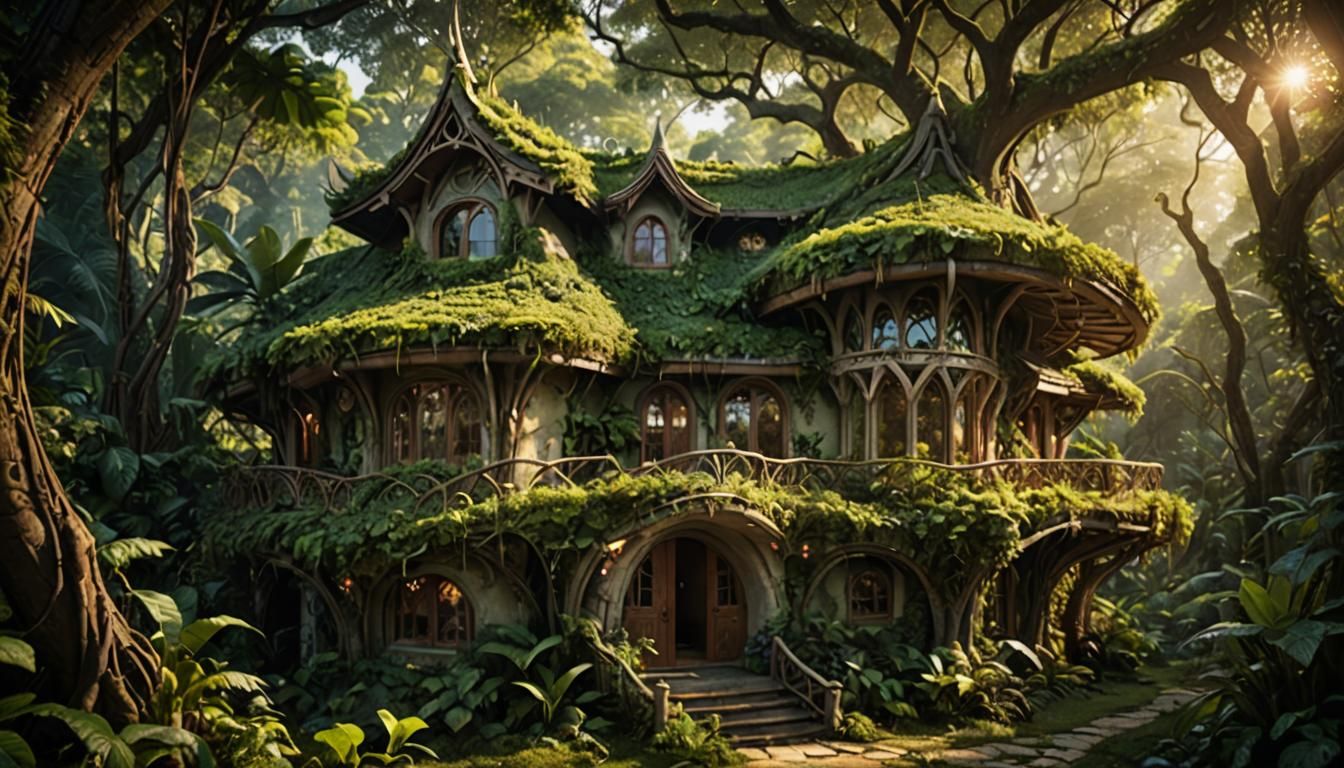 Elven Cottage in Jungle: Fantasy Architecture Photography