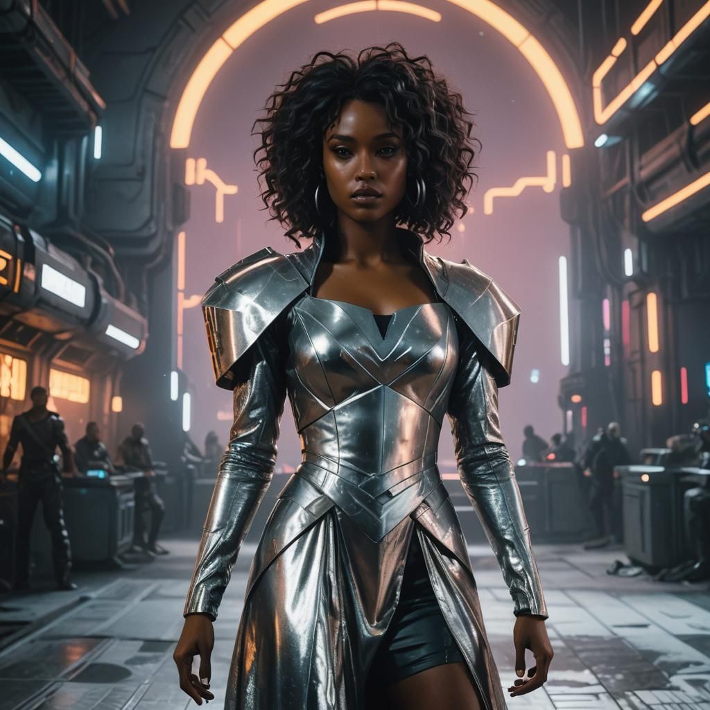 Princess in Silver Gown: Cyberpunk 2099 Portrait