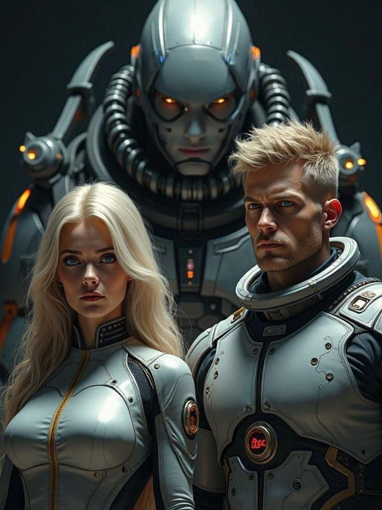 Futuristic Scientist and Marine Portrait in Space