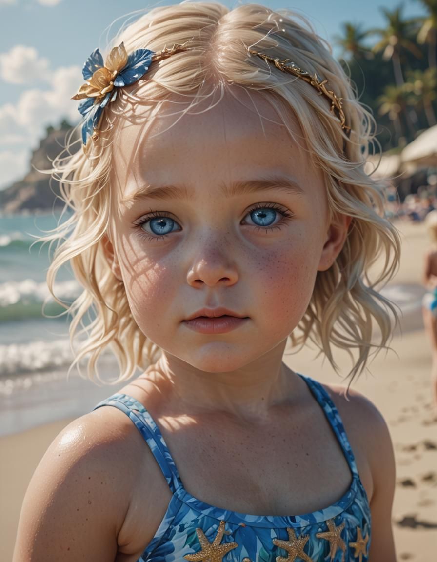 Toddler Girl Portrait at the Beach, Fantasy Concept Art
