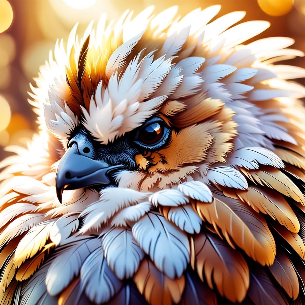 Sleepy Fluffybird Portrait in Whimsical Digital Art