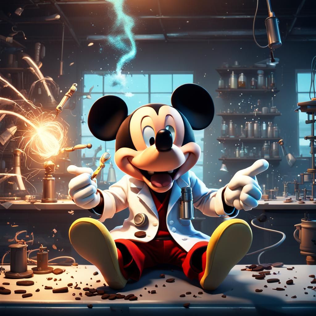 Angry Cartoon Mouse Yelling in Lab, Detailed Digital Art