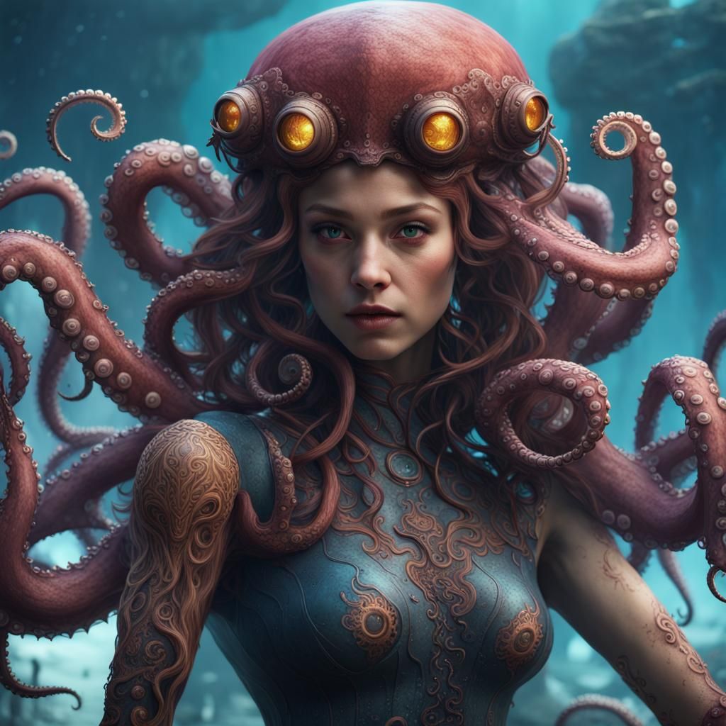 Fantastical Octopus Girl in Detailed Matte Painting