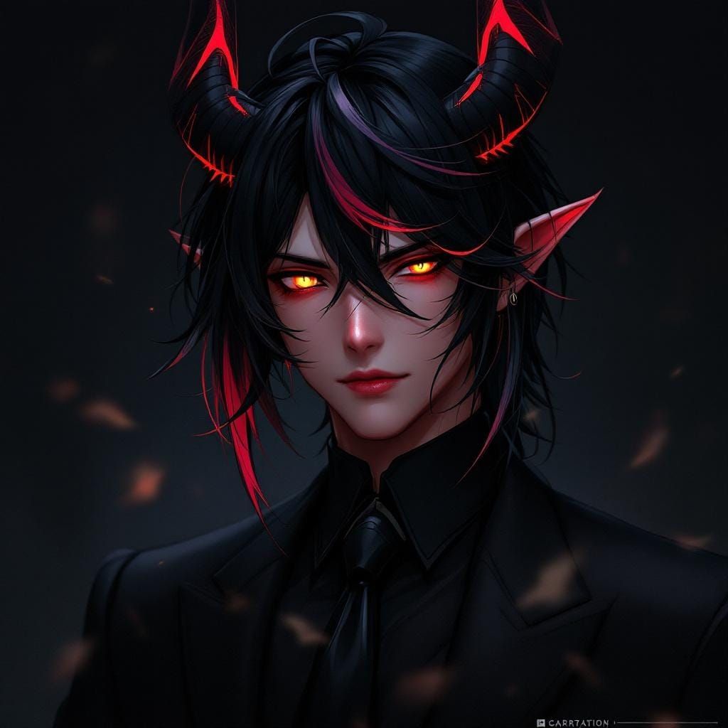 Handsome Anime Demon with Piercing Eyes, Pixiv-style Art