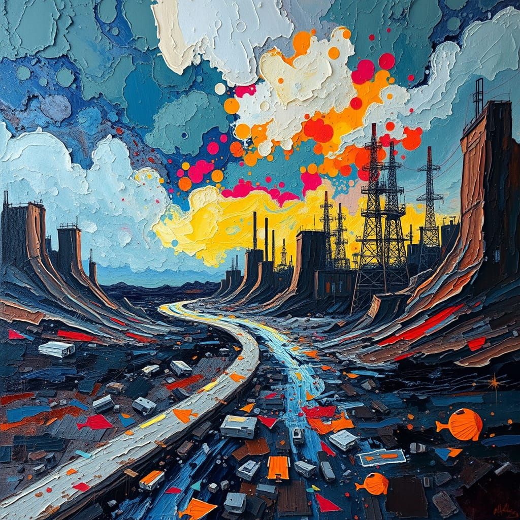 Surreal Industrial Liminality in Neo-Impressionist Oil Paint...