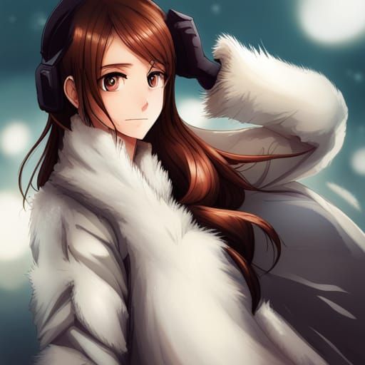 Anime Style Woman in Fur Coat