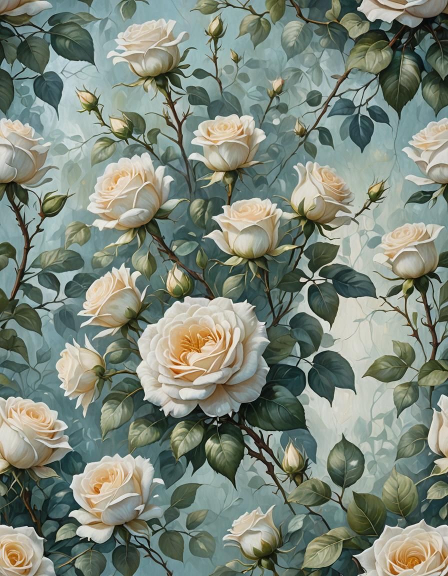 White Roses Oil Painting with Cinematic Lighting