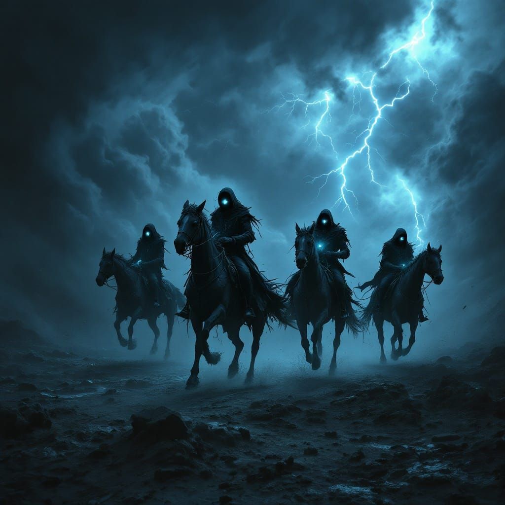 "Riders on the storm
Riders on the storm
Into this house, we...