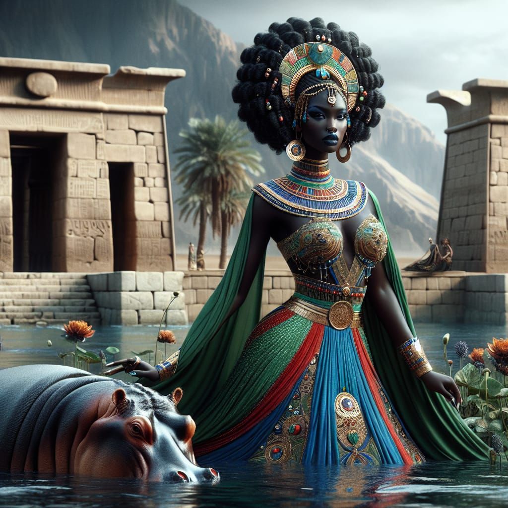 Egyptian Goddess Taweret Embodied in Ancient Temple Grandeur