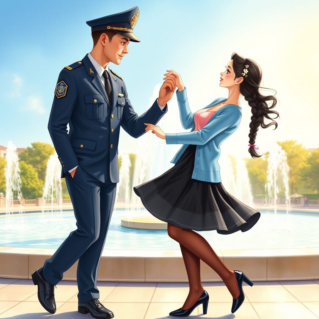Romantic Police Officer and Agent Dance in the Park