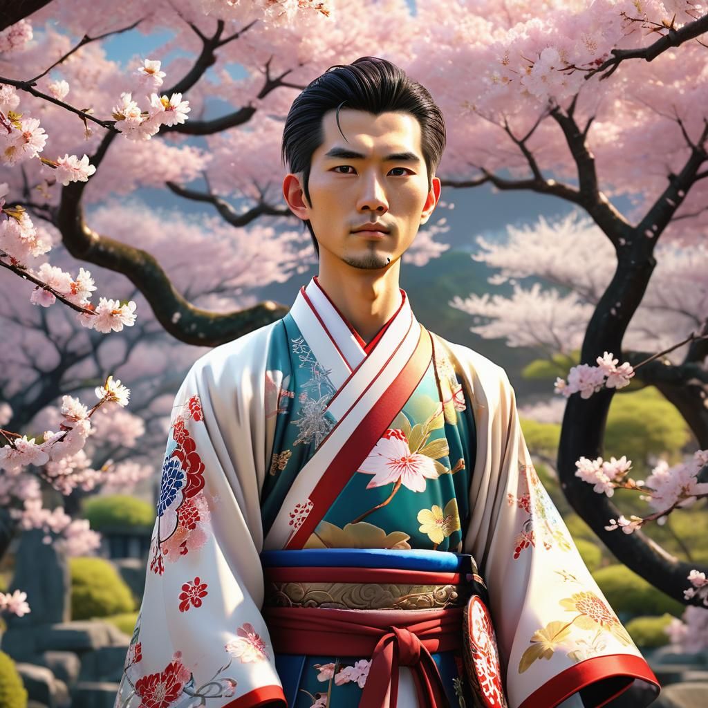 Serene Anime Portrait of Taiwanese Man in Garden