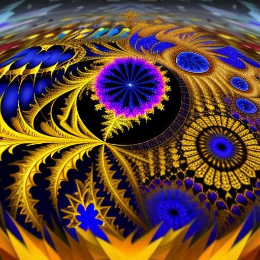 Golden Azure Fractal Mandelbrot Kaleidoscope in High Resolut...