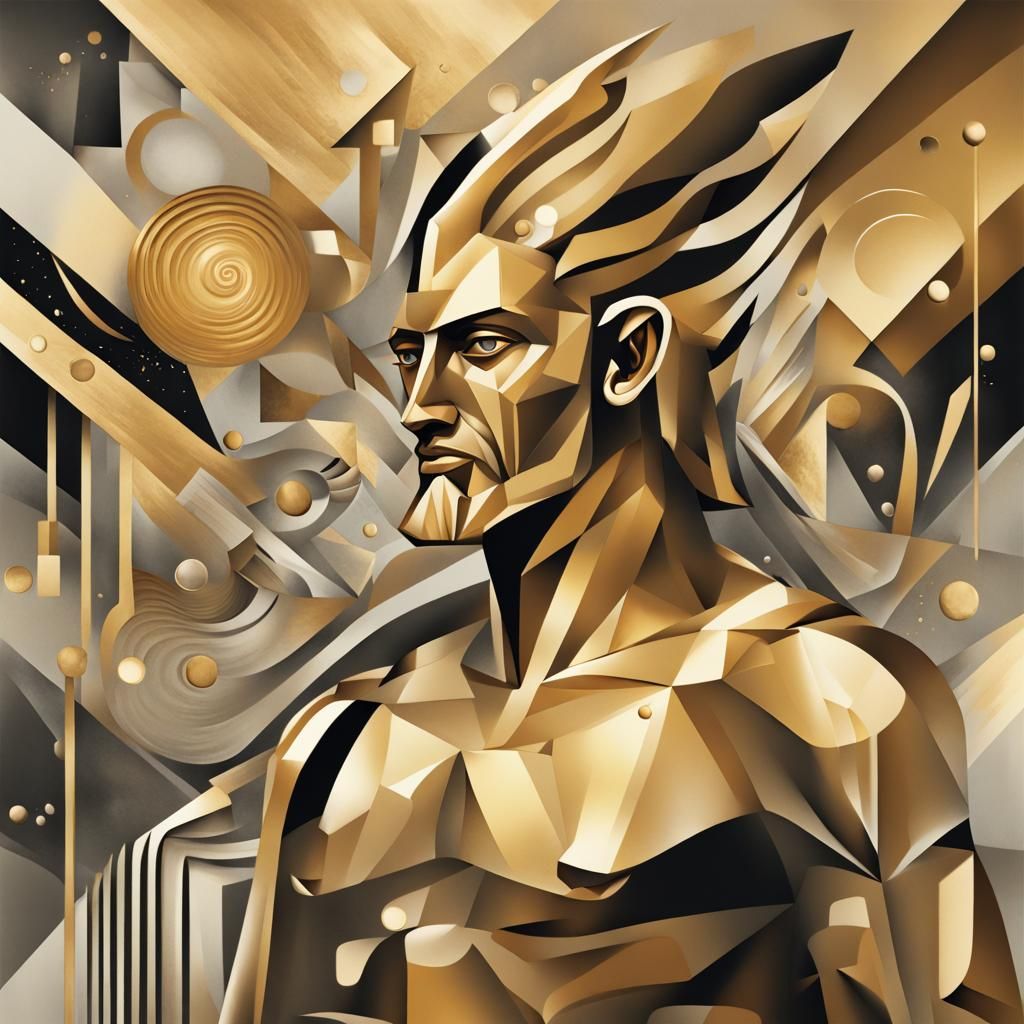 Surreal Cubist Zeus and Cyborg Warrior Digital Art